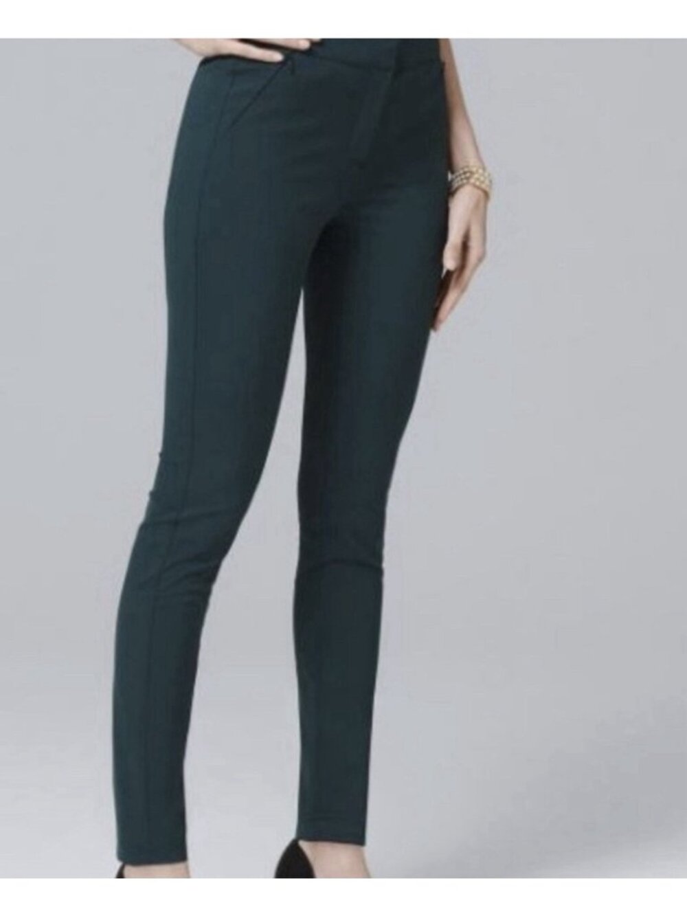 Ann Taylor High Rise Size 4 Small Dark Green Skinny Ankle Pants Side Zip Stretch